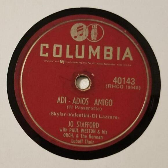 3/$25 Jo Stafford 78 RPM Make Love to Me! / Adi-Adios Amigo Columbia 40143 - Picture 3 of 5